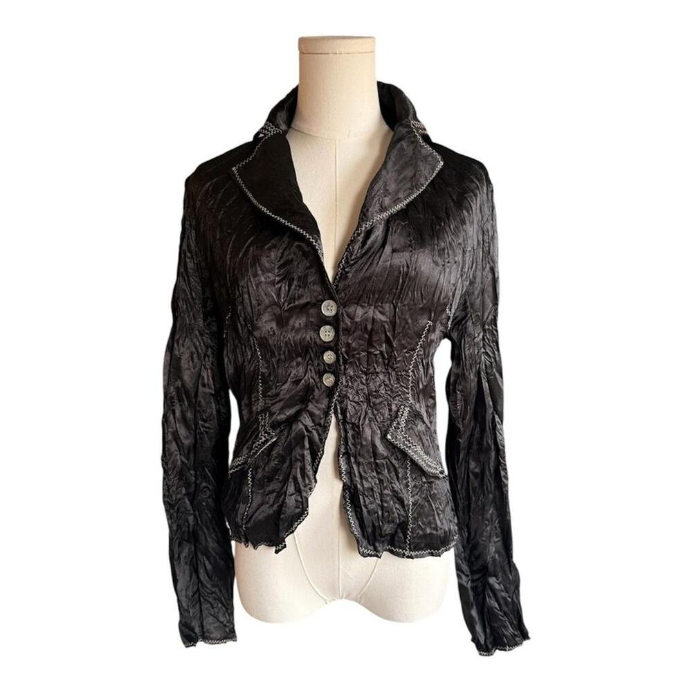Grifflin Paris Black Crinkle Contrast Stitch Blazer Jacket Size M
